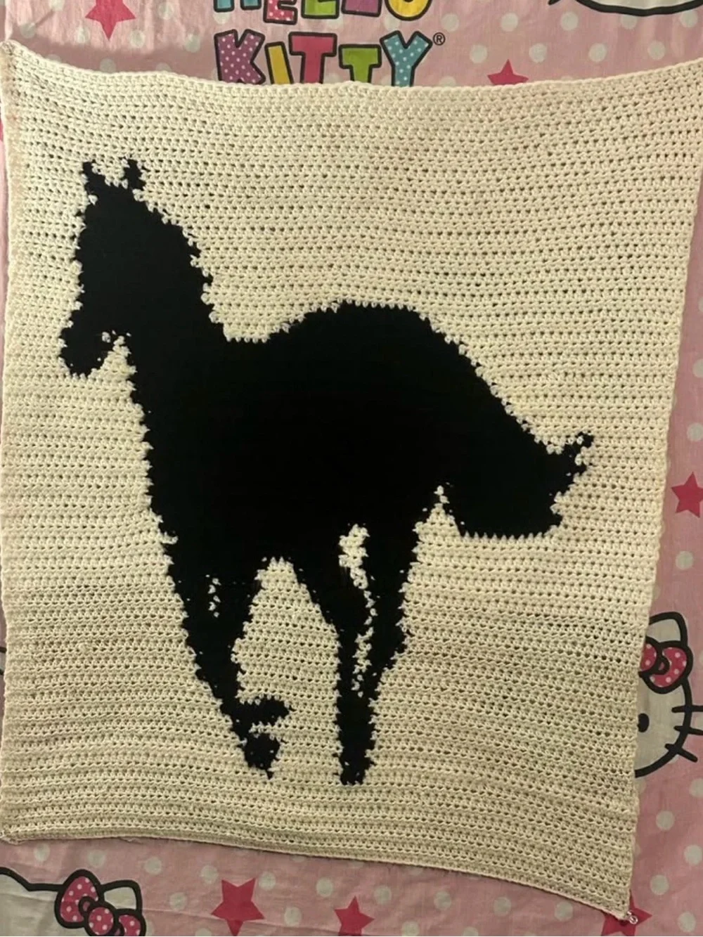 Handmade Crochet Deftones Horse Tapestry 24 Inches by 28 Inches